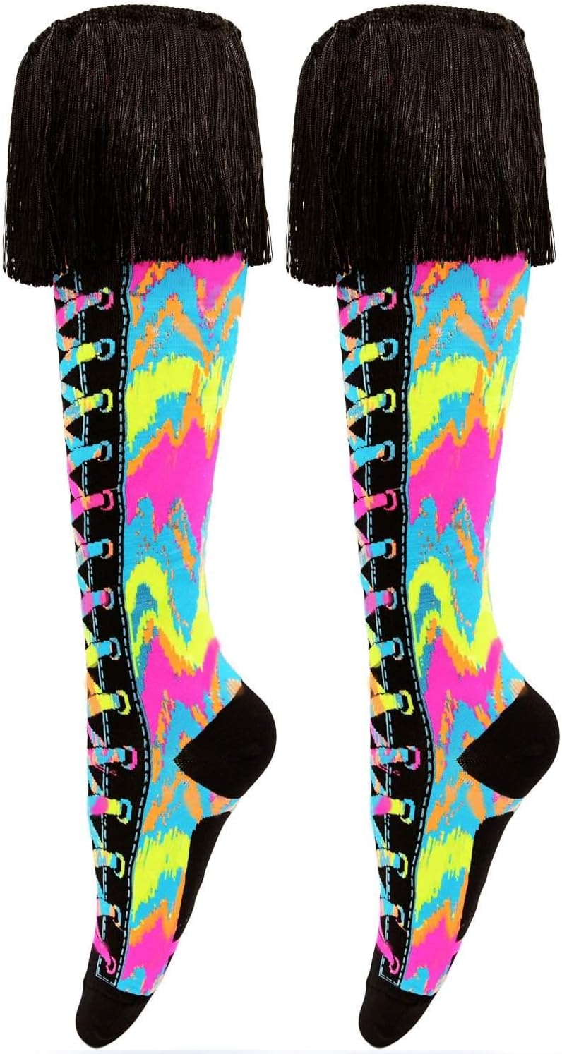 MADMIA Rainbow Tie Dye Socks, Beautiful Knee-High Socks With Custom Made Black Tassels At The Top Of The Socks!