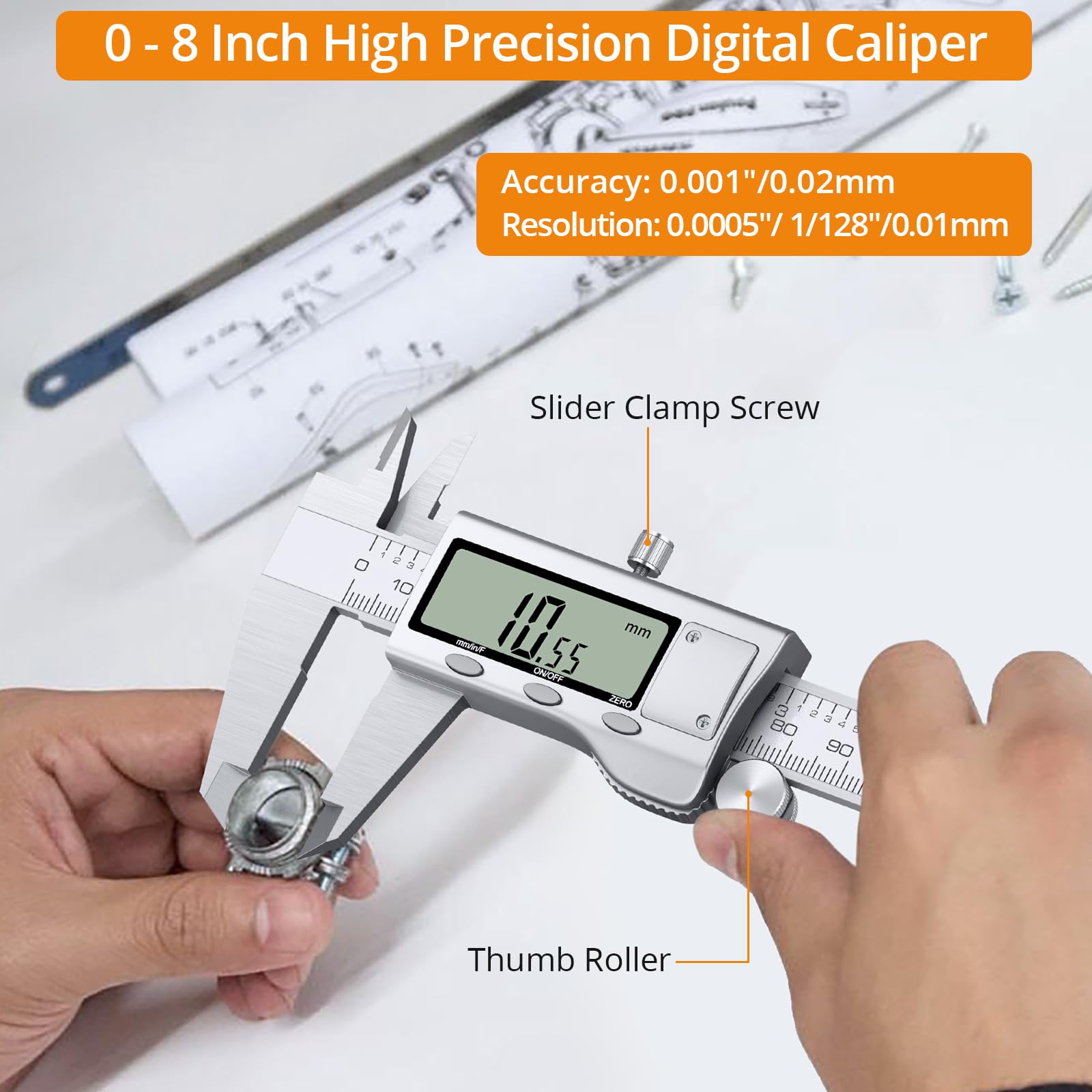 Neoteck Calibro Digitale 200mm / 8Pollice Elettronico Calibro a Corsoio Acciaio Inox Conversione Metrica/Inch/Frazioni Strumento Misurazione LCD per Lunghezza Larghezza Diametro Interno ed Esterno