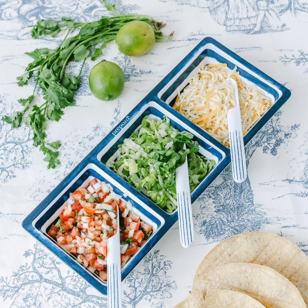 Prepara Coastal Stripe 3-Section Tray, Blue/White