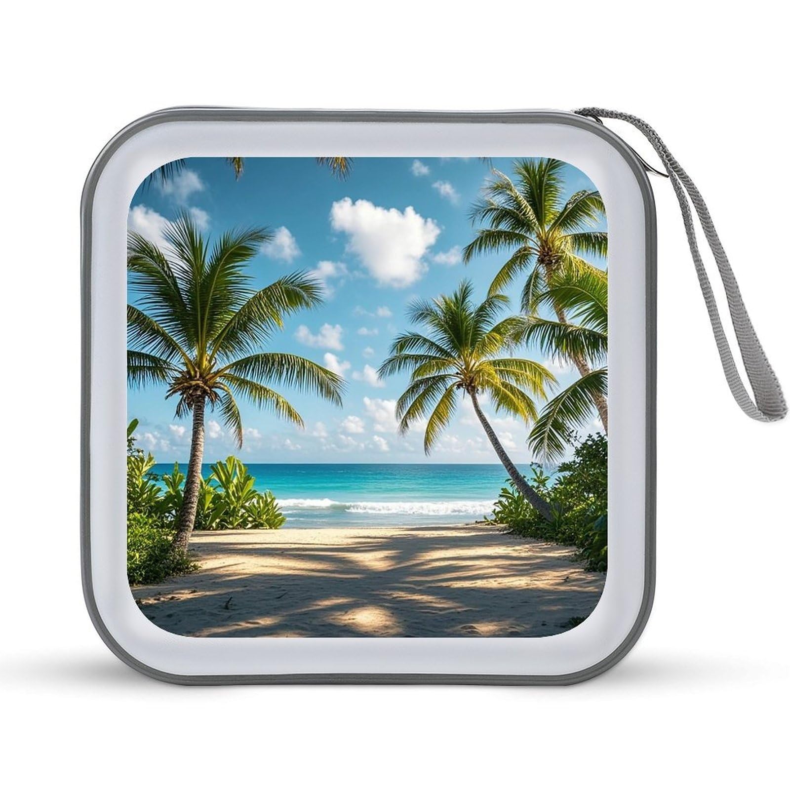 FekiLoot Green Palm Trees Ocean CD Case Portable DVD Case Holder Large Storage Disc Wallet Bag 40 Capacity Hard Plastic Disc Cases Storage Binder DVD Case Wallet for Car Home Travel