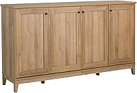Prepac Yaletown 4-Door Oak Console Table with Storage - 60" Sideboard Cabinet, Deep Shelves for Dining or Living Room