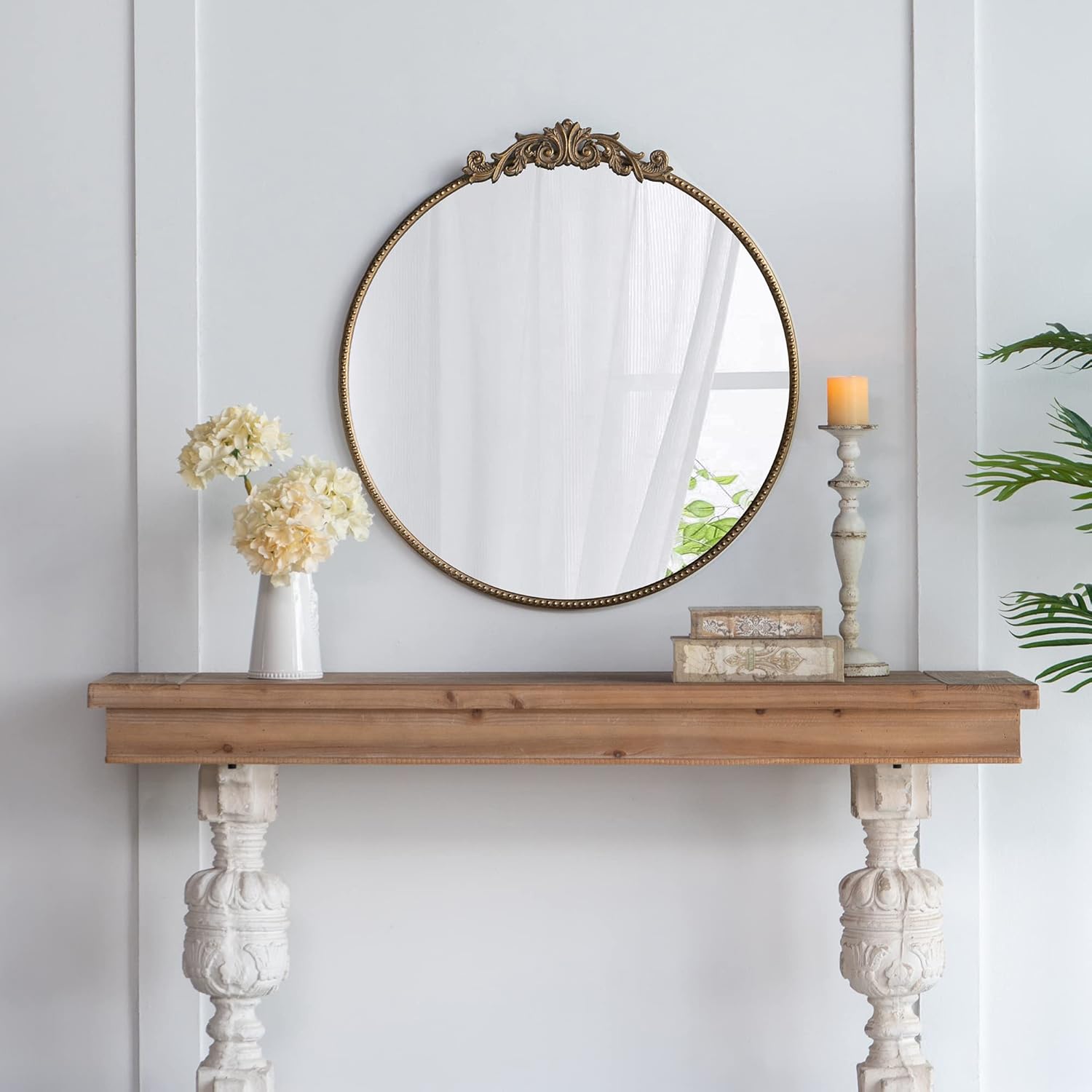 A&B Home Round Mirror, 30 inch Wall Mounted Mirrors with Circle Gold Metal Frame for Bathroom Bedroom Living Room Entryway (82189-GOLD-DS-amz)