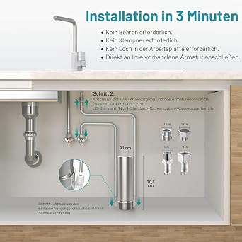 SimPure V7 Under-sink Water Filter System 75000 Litres 5 Stage Stainless Steel Under Sink Water Filter Direct Connect to Kitchen Tap Reduces 99% Lead Chlorine Bad Taste