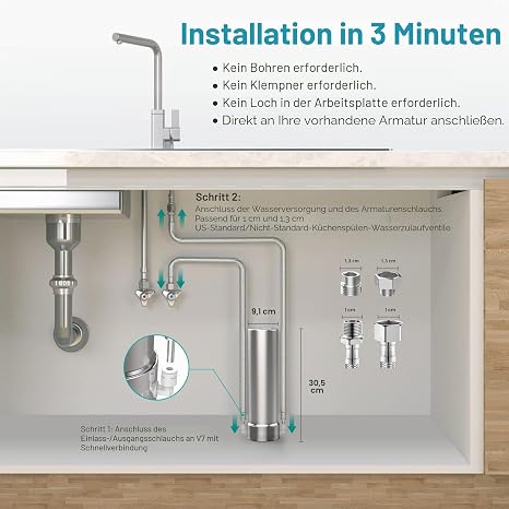 SimPure V7 Under-sink Water Filter System 75000 Litres 5 Stage Stainless Steel Under Sink Water Filter Direct Connect to Kitchen Tap Reduces 99% Lead Chlorine Bad Taste