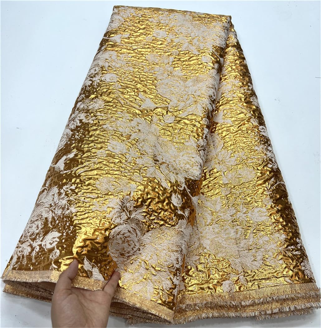 Tissu Jacquard Brocart Africain Pour Femme Tissu Damassé Floral Nigérian Dorure Dentelle Brocart Tissu 5Yard Pour Robe De Soirée
