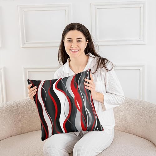 Miniatura 4 de Feelyou Juego de 2 fundas de almohada rojas y negras de 20 x 20 pulgadas, fundas de cojín de líneas a rayas para sofá, fundas de almohada modernas