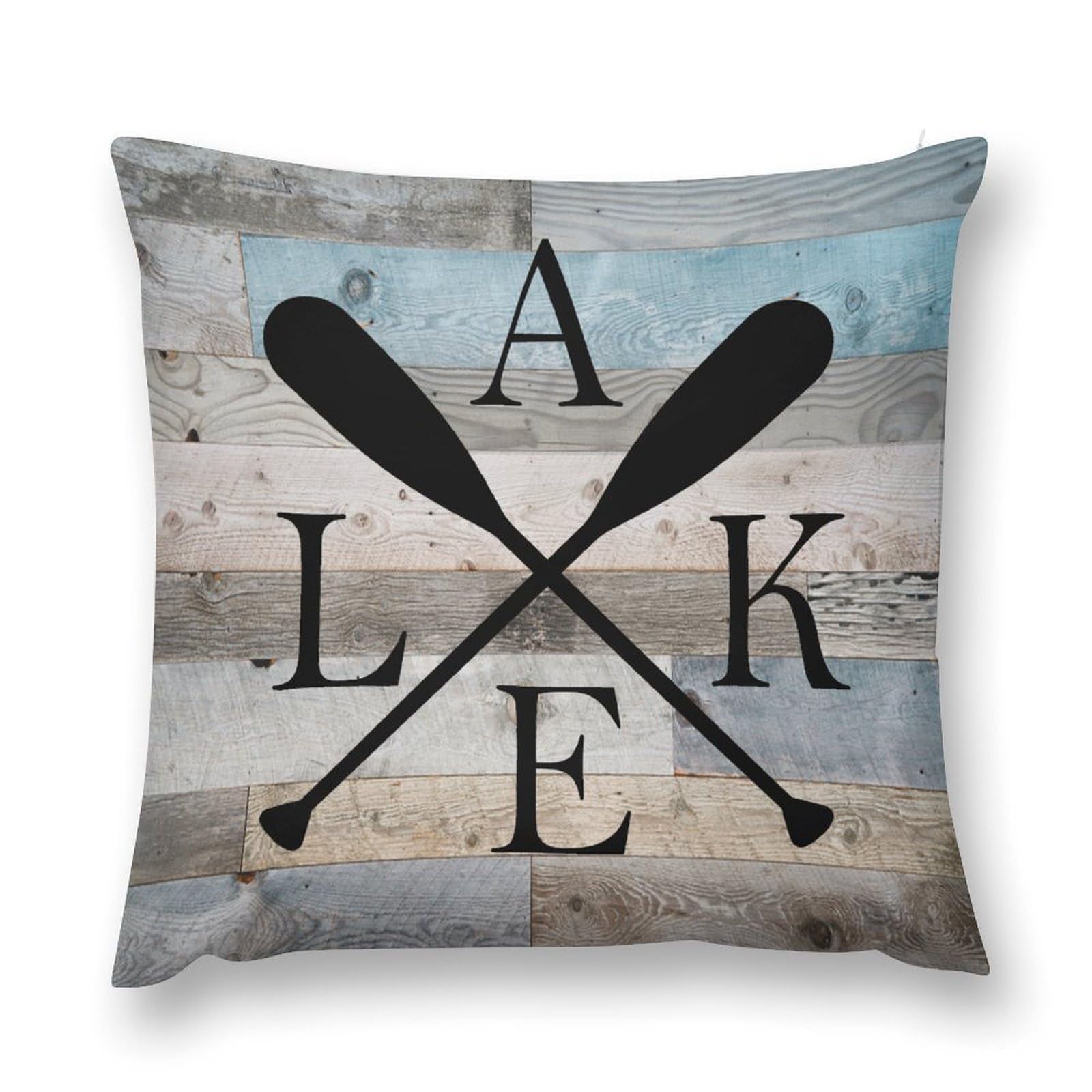 moderw Lake Life Throw Pillow Cover, Vintage Country Farmhouse Lake House Couch Pillowcases Retro Wood Lake Paddle Boat Camper Sofa Cushion Case for Home Bed Decor 18x18inch