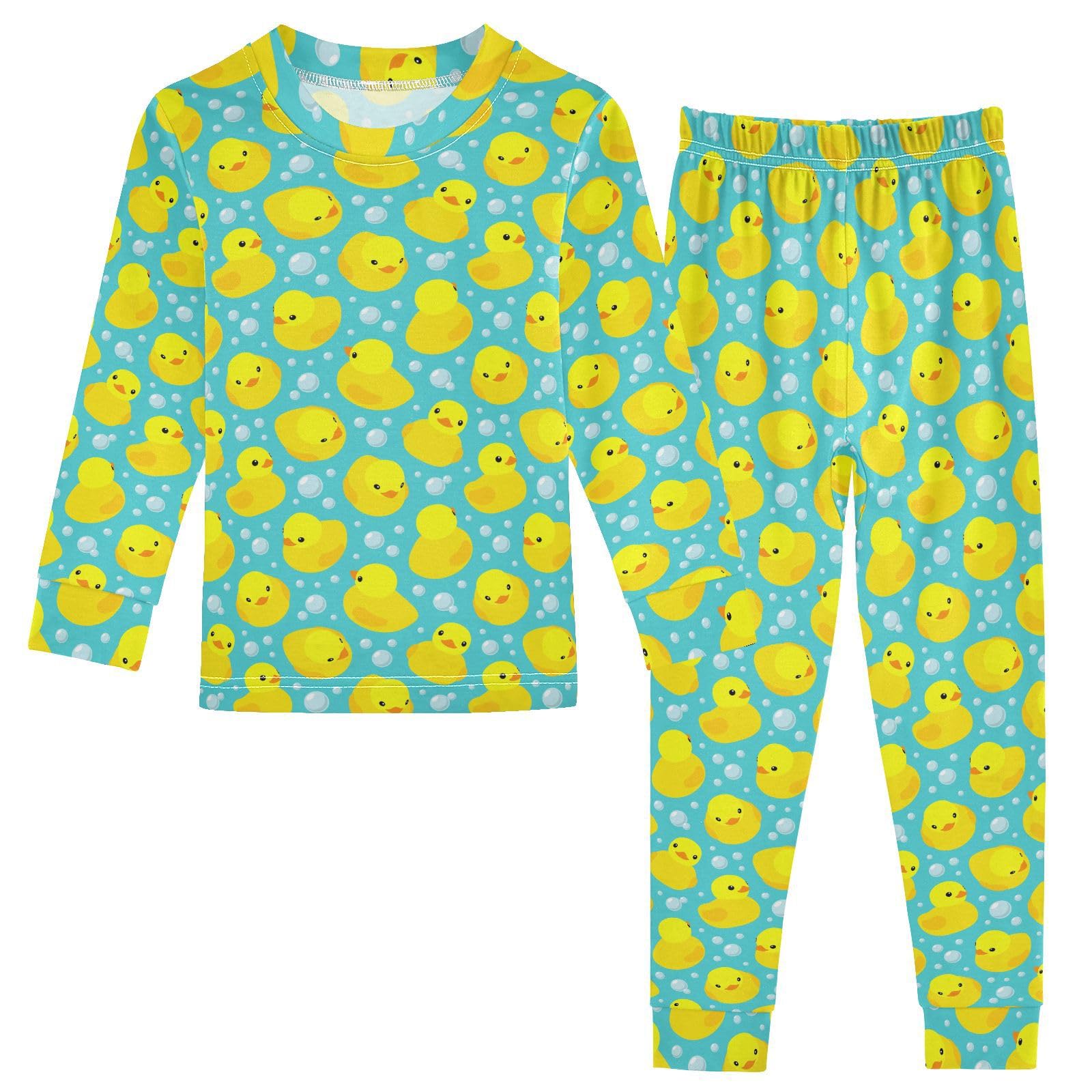 JHKKU Cute Rubber Duck Pajamas Set Cotton 2 Piece Soft Comfy Pjs Long Sleeve Lounge Sleepwear 8Y