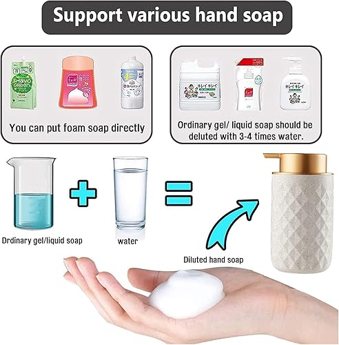 Miniatura 3 de SeenVo Dispensador de espuma, dispensador de jabón de manos de cerámica, dispensador de jabón beige para encimera de cocina y baño (13.5 oz13.5 fl