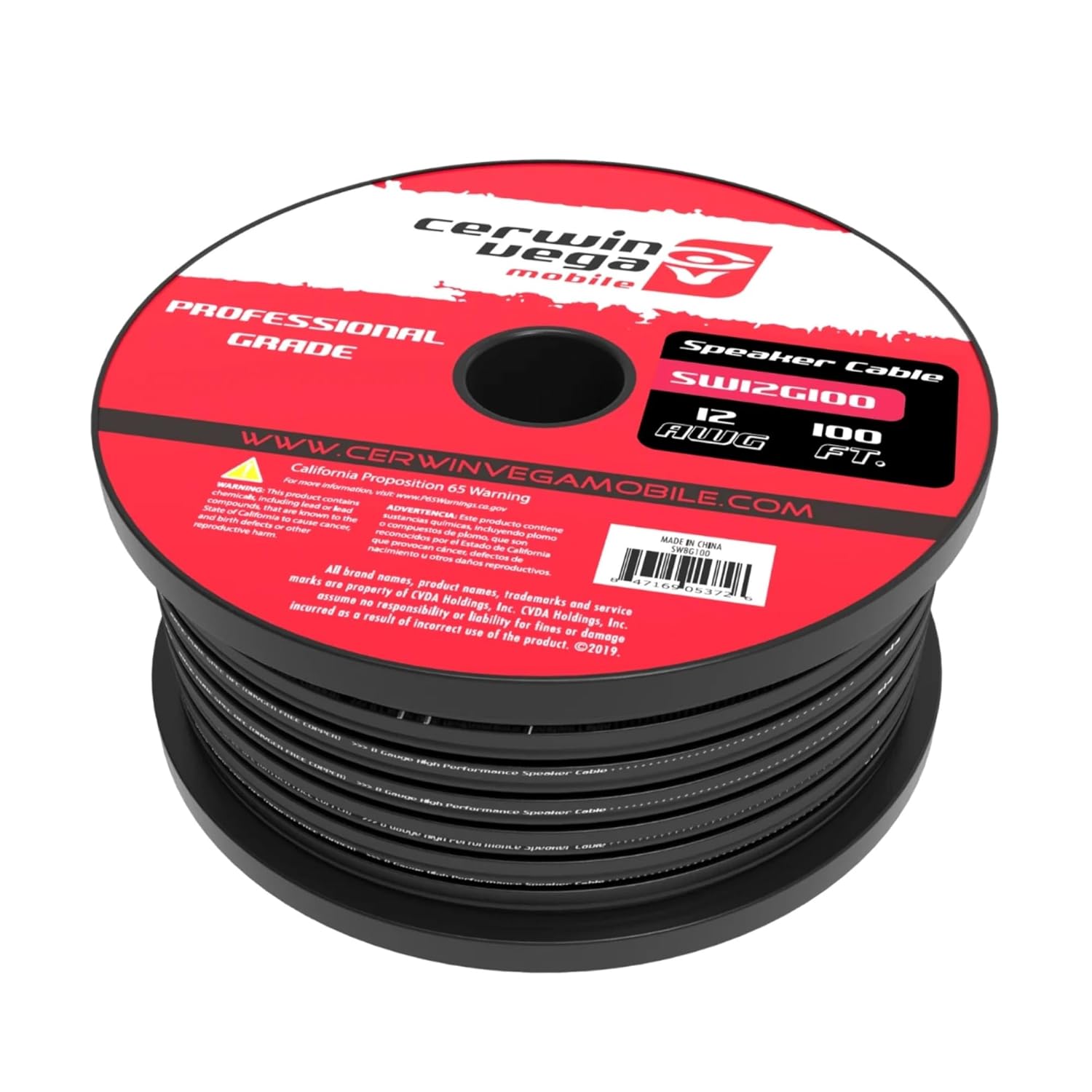 Cerwin Vega 12 Gauge Frost Black with Red Edge Speaker Wire - 100 ft Oxygen-Free Copper SW12G100