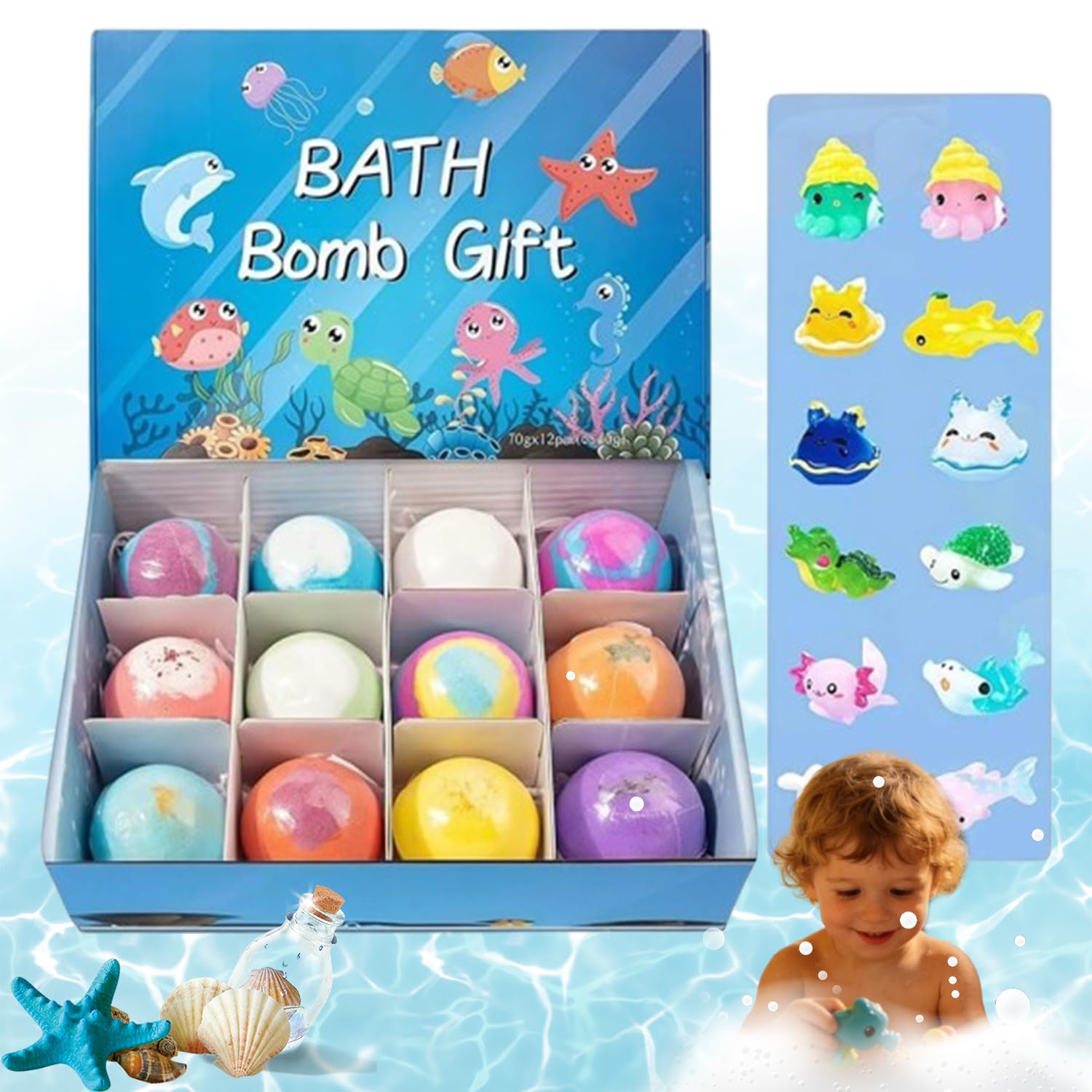 Bath Ball Con Sorpresa,Bath Bomb Gift, Set Regalo Da 12 Bombe Da Bagno, Idee Regalo Per Pasqua, Bombe Da Bagno Schiumogene Naturali e Biologiche, Regali Per Donne