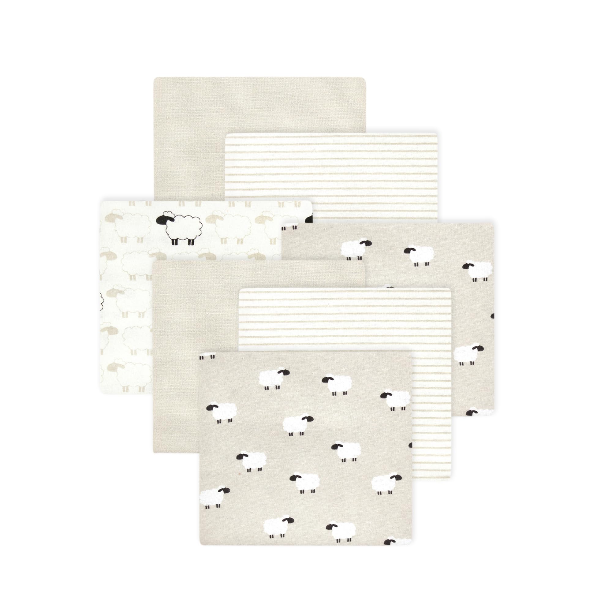 Little Treasure Hudson Baby Cotton Poly Flannel Receiving Blankets Multipack, Beige Taupe Sheep, 30x30 inches