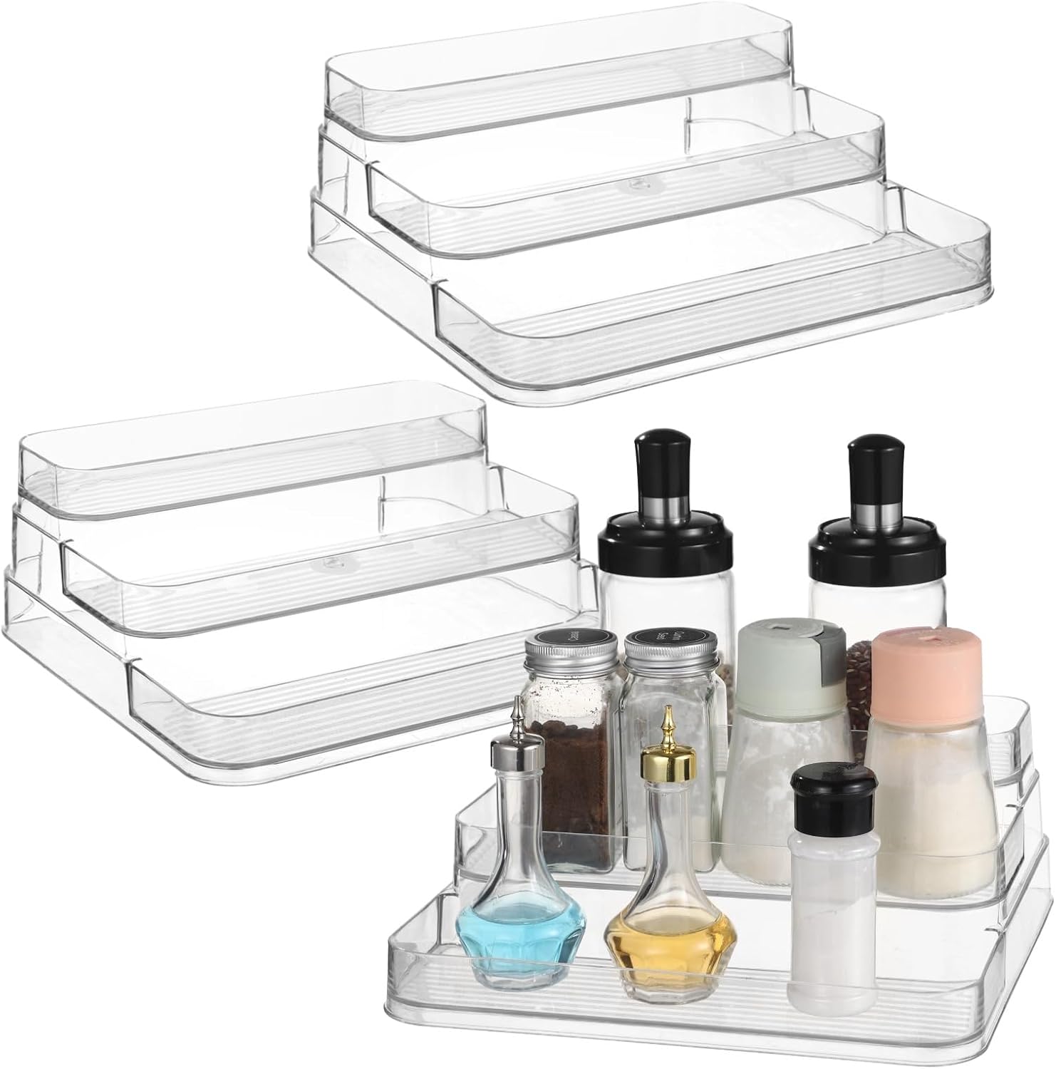 OMISTAR(オミスター) 3段スパイスラックオーガナイザー 透明プラスチックオーガナイザー カウンタートップ/キッチンキャビネッ