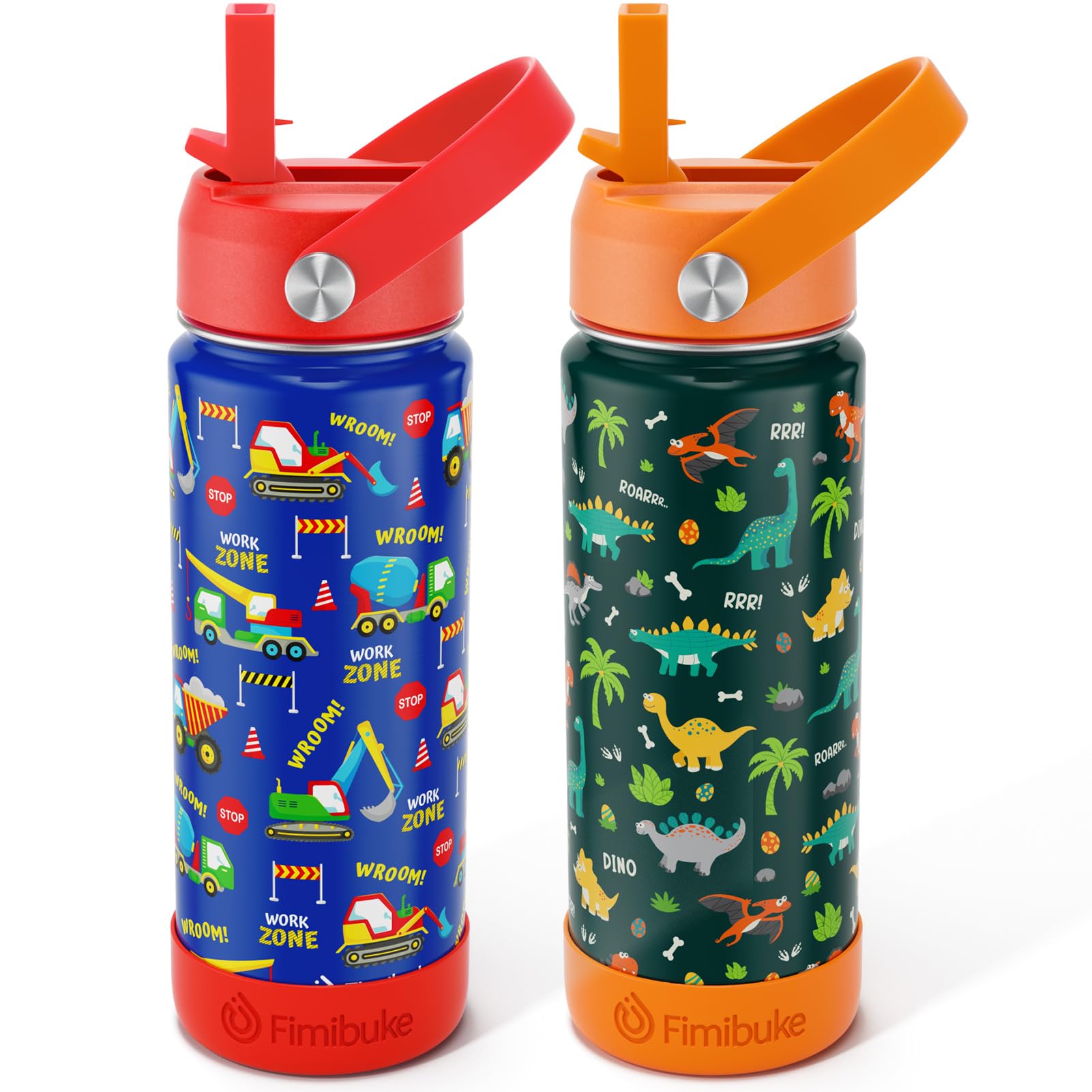 Fimibuke Kids Insulated Water Bottle, 18oz BPA FREE Kids Cups with Straw Double Wall Vacuum Tumbler 18/8 Stainless Steel Leak Proof Toddler Water