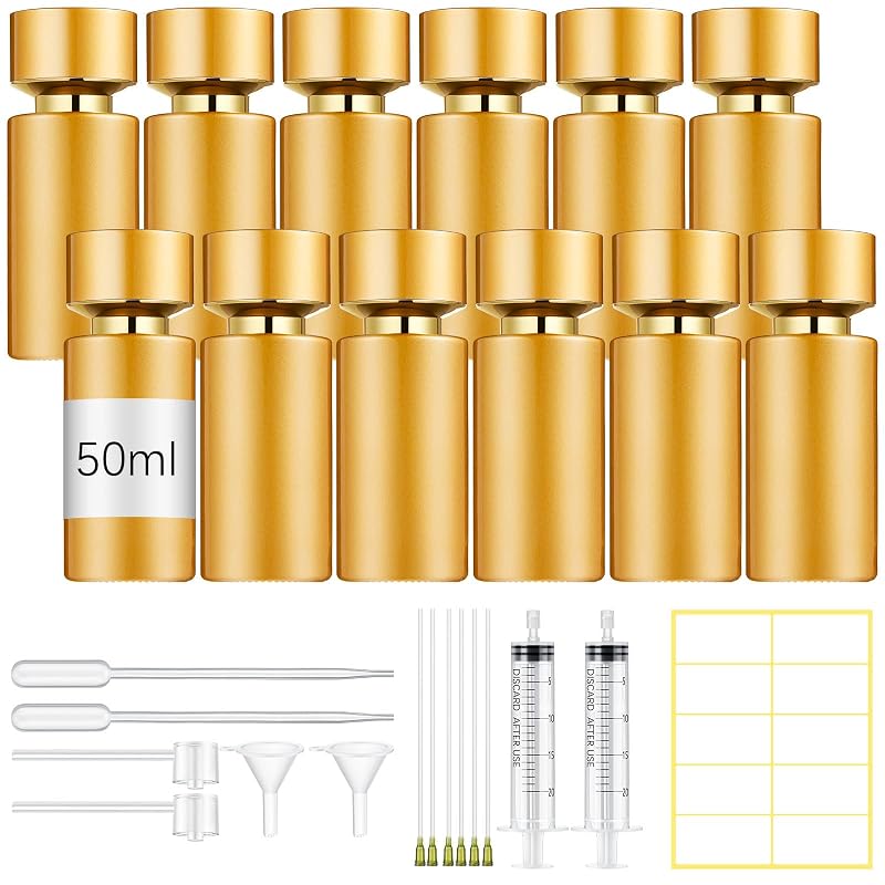 Teenyyou Kit com 12 Frascos Atomizadores Recarregáveis de Vidro, 50 mL, com Ferramentas de Transferência