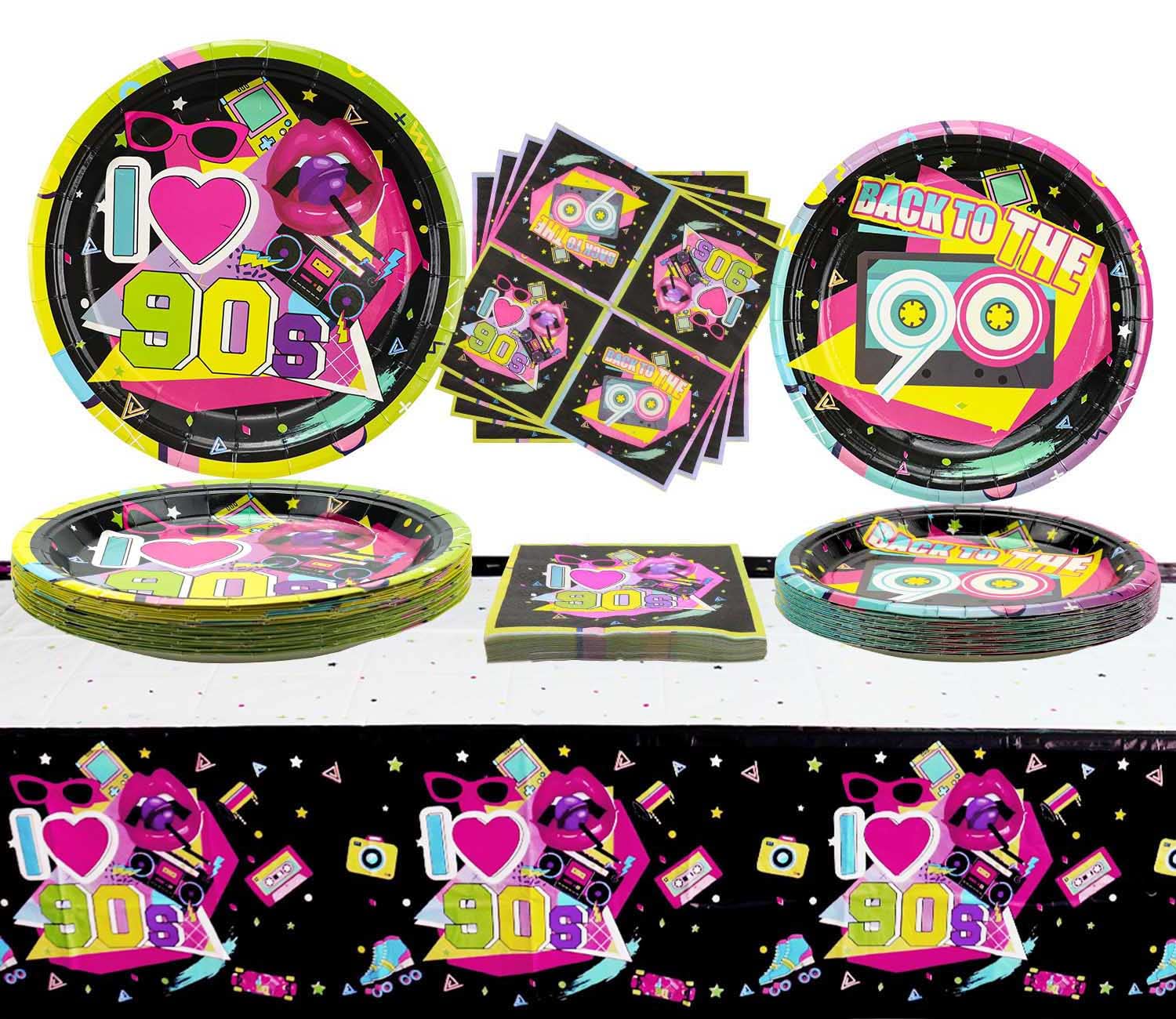 Articoli per Feste Anni '90 - Set di 122 Tovaglioli Piatti Anni '90, per Decorazioni per Feste Anni '90, Articoli per Feste di Compleanno a Tema Anni '90 - Serve 40