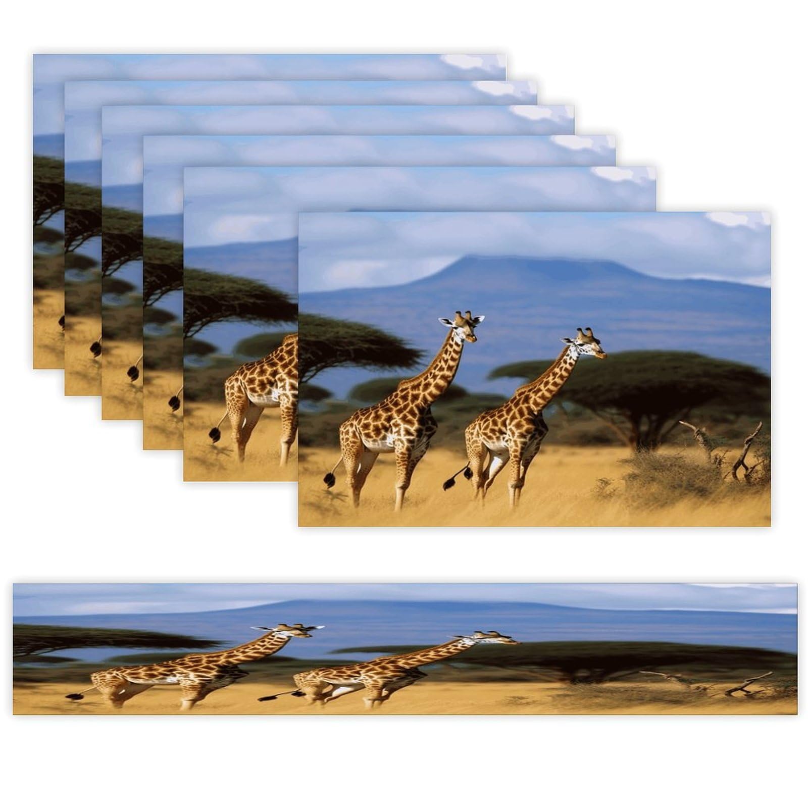 Africa Wildlife Giraffes Table Runner and Placemats Set of 6 Wipe Clean Heat Resistant Table Mat with Table Runner Decorations Flax Linen Place Mat Set for Home Kitchen Party Supplies