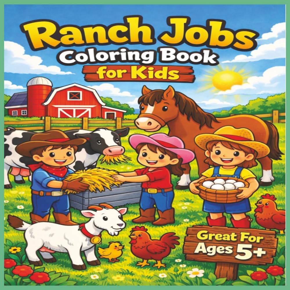 Ranch Jobs Coloring Book for Kids: Fun & Simple Farm and Ranch Work Scenes | Cowboys, Cowgirls, Animals & Chores | Bold & Easy Coloring Pages for Learning Real-Life Skills | Size 8.5x8.5 | Pages 103
