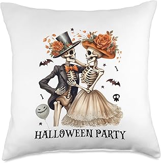 Halloween Shirts NYC Vintage Halloween Couple Wedding Skeleton Husband Wife Party Throw Pillow, 18x18, Multicolor