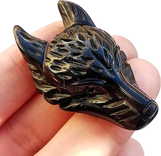 Natural Black Obsidian 1.57 inchs Wolf Head Pocket Crystals and Healing Stone Figurine,Haped DIY-Jewelry Pendant - Buy now