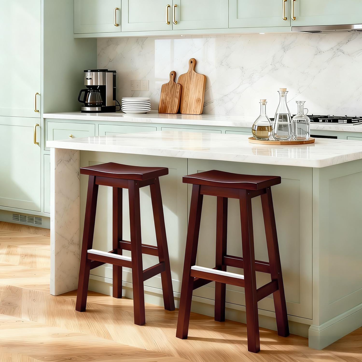 PayLessHere Bar Stools Set of 2, Saddle Stools 30 Inch Heigh, Bar Chairs Seat with Footrests and Industrial, Kitchen Counter Stools for Restaurant, Bistro Bar and Home Dining