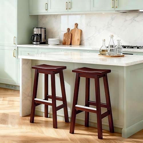 Miniatura 2 de PayLessHere Juego de Taburetes de Bar de 2, Taburetes de Silla de Montar de 30 Pulgadas de Altura, Sillas de Bar con Reposapiés y Estilo Industrial,