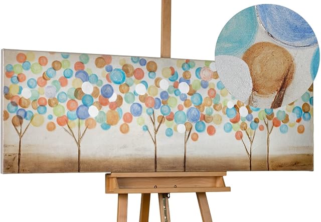Kunstloft Acrylic painting | 100% HANDPAINTED | 59x20inches | Framed wall art 'Colourful Autumn Leaves' | Forest & trees | Multi-coloured White | Painting on canvas