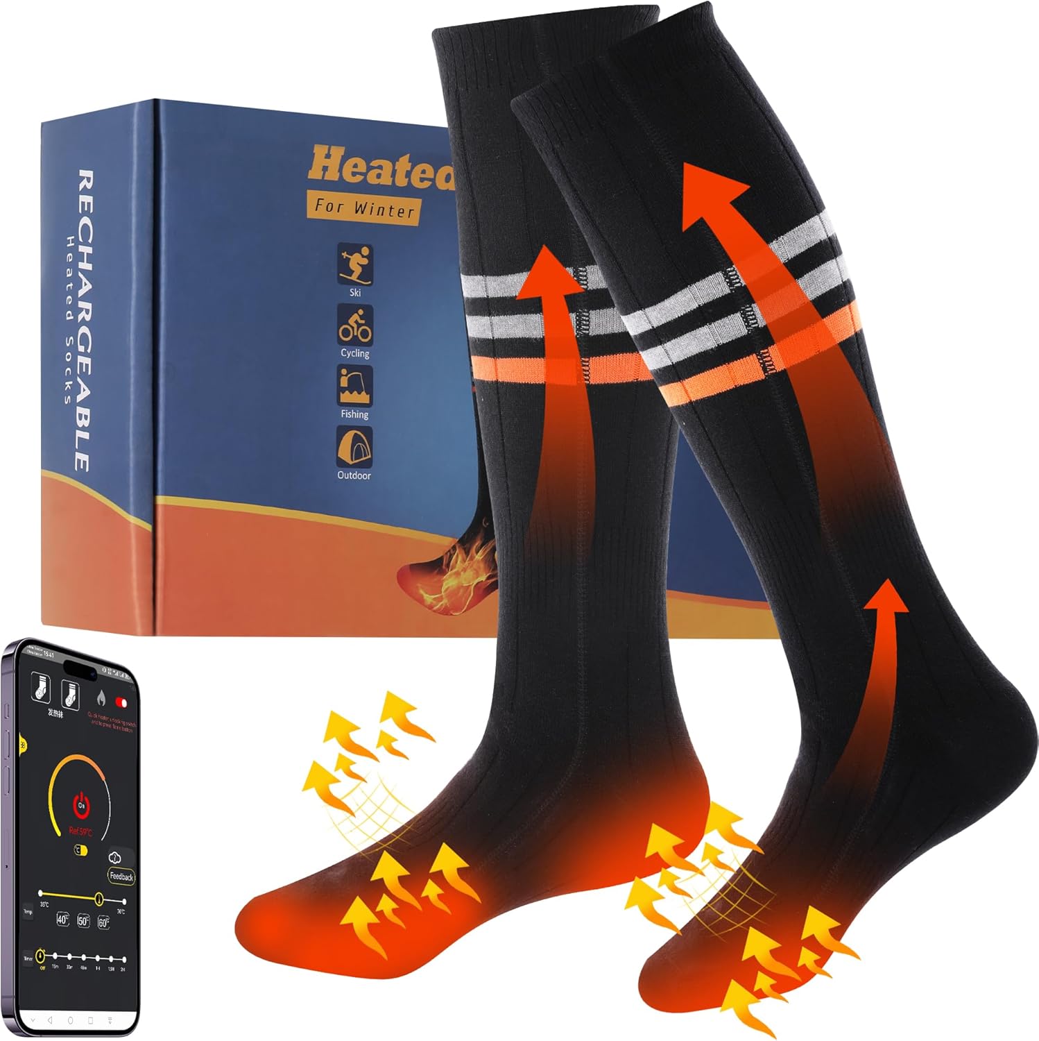 Heated Socks Rechargeable Foot Warmer Socks with 5000mAh Battery