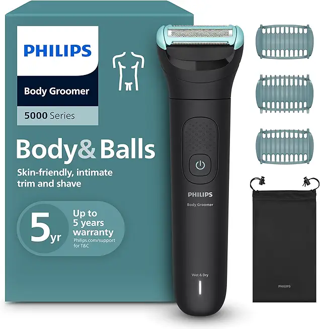 Philips Bodygroom Series 5000 – Trimmer für Männer mit Rasiersystem mit Dreifachschutz, auch zur Nutzung im Intimbereich, 100% duschfest, 100 Min. Laufzeit, Modell BG5470/15