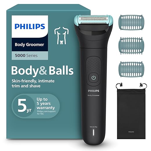 Philips Bodygroom série 5000 - tondeuse pour hommes avec système de rasage Triple protection, taille des poils et rasage des zones intimes, 100% étanche, autonomie de 100 min, modèle BG5470/15