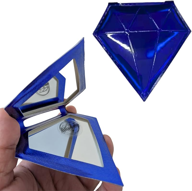 Espelho compacto dobrável Blue Navy em formato de diamante com capa de PU, dupla face, Pacote com 1 unidade