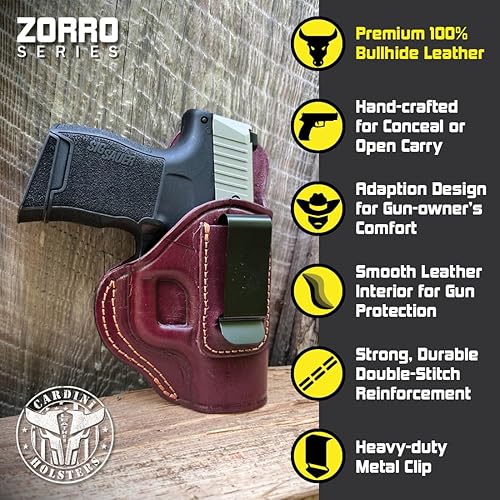 Miniatura 2 de Cardini - Funda de cuero prémium IWB  Compatible con funda Sig P365, Taurus GX4 Mini Compact, se adapta a Kimber 1911 de 2.7 pulgadas, se adapta a