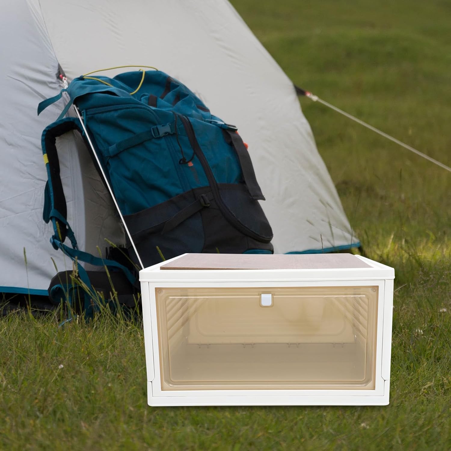 Foldable Storage Bin with Lid Camping Organizer Box Large Capacity Collapsible Container for Outdoor Home Closet Cosmetics and Cookware Storage