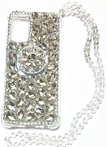 Miniatura 2 de Aikukiki Funda para Samsung Galaxy A52 5G, funda con función atril de diamante, 3D hecha a mano Bling Diamond Glitter Phone Case (blanco)