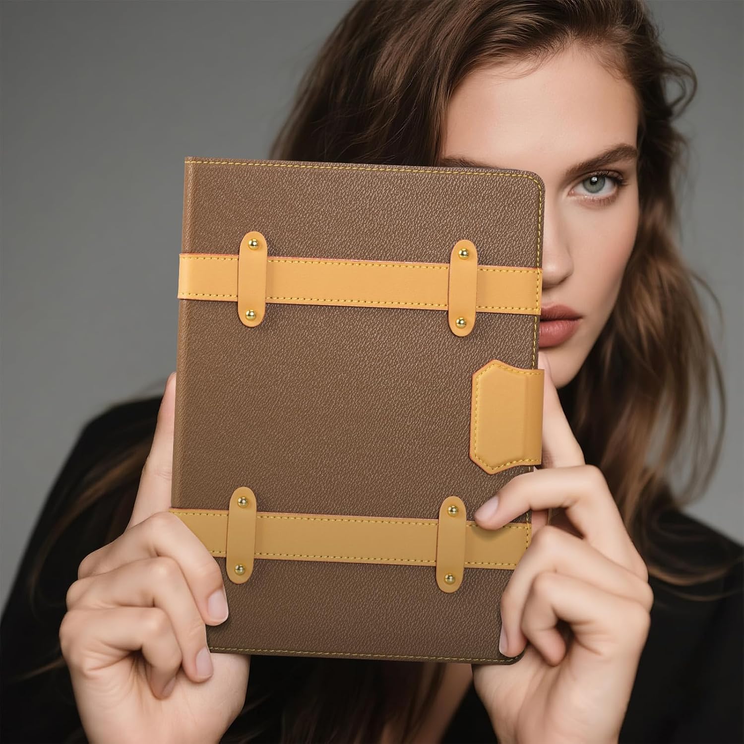 iPad Case for iPad Pro 13 Inch (M5/M4) 2025/2024,Leather Folio Cover with Pencil Holder,Auto Wake/Sleep,Adjustable Stand,Detachable Magnetic Closure Protection Case-Multiple Straps Yellow Brown