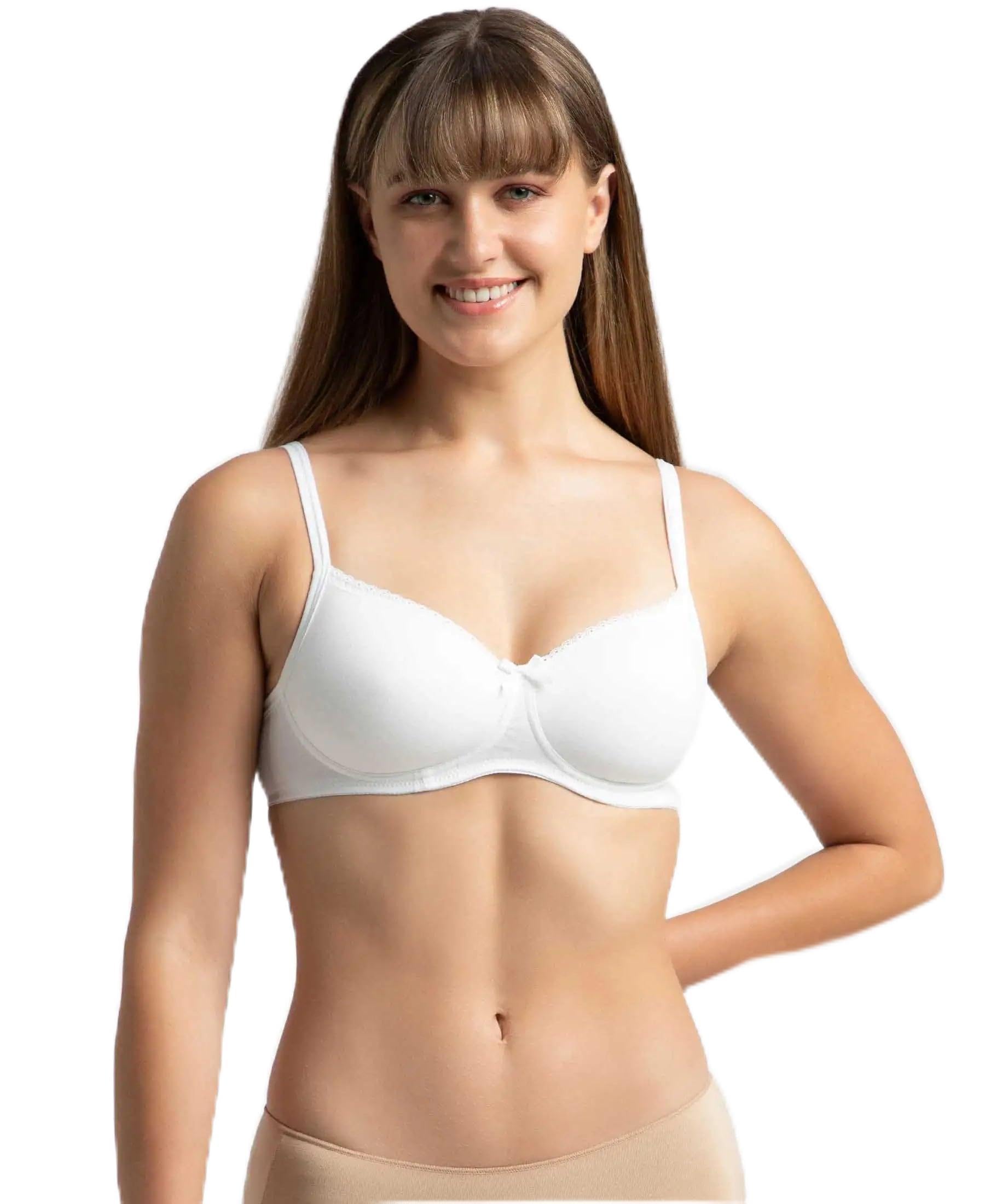 jockey 1723 Women's Wirefree Padded Super Combed Cotton Elastane Stretch Medium Coverage T-Shirt Bra with Lace Styling_White_38D-picture-17