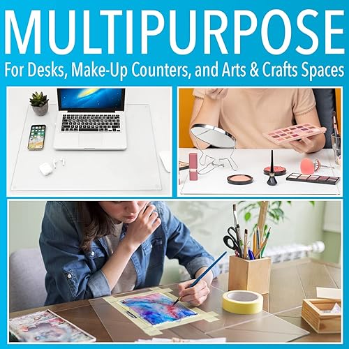 Miniatura 5 de IMPRESA Tapete de escritorio de vidrio templado transparente, 19 x 24 pulgadas, transparente, protector de mesa y tapete de escritorio para