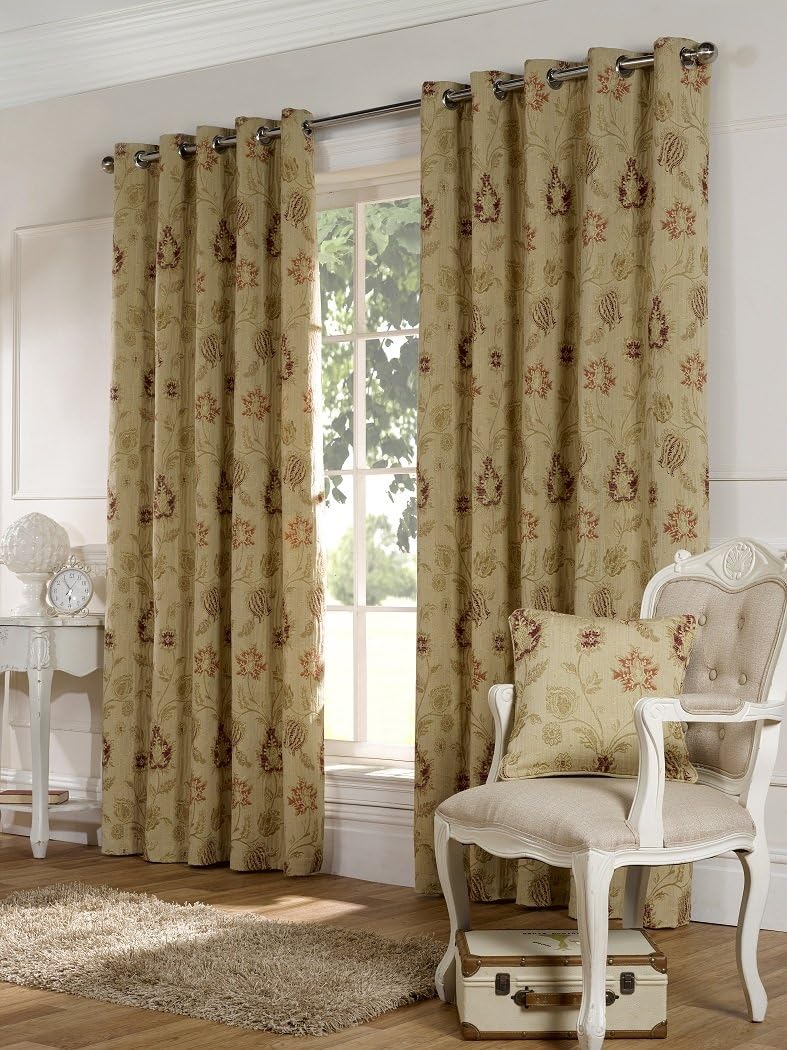 Heavyweight Traditional Tapesty Curtains, Light Gold, Eyelet Heading - 66x90drop (168x230cm).