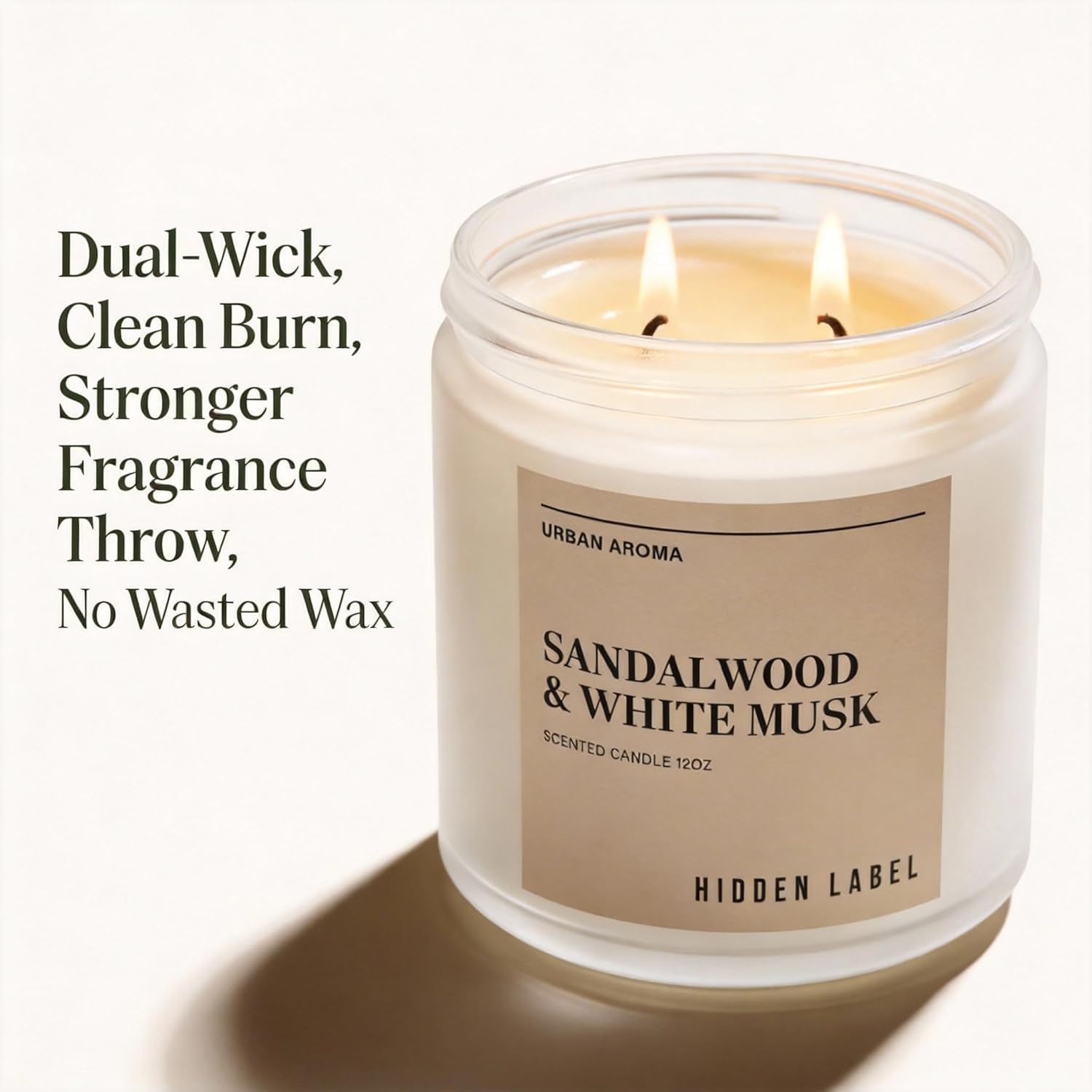 Sandalwood White Musk Scented Candle, 12oz Natural Soy Wax, 2 Wick Aromatherapy Candles for Home, 70Hours Burn Time, Non Toxic, Clean Burn, Gifts for Women, Yoga, Stress Relief, Relaxation - Image 7