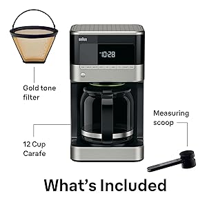 Braun BrewSense 12 Cup Drip Coffee Maker - Pause & Pour Mid Brew, Coffee Machine with 24-Hour Timer & Clock, Bold & Regular Strength, 1-4 Cup Functions, Self Clean, Auto Shutoff, Stainless Steel