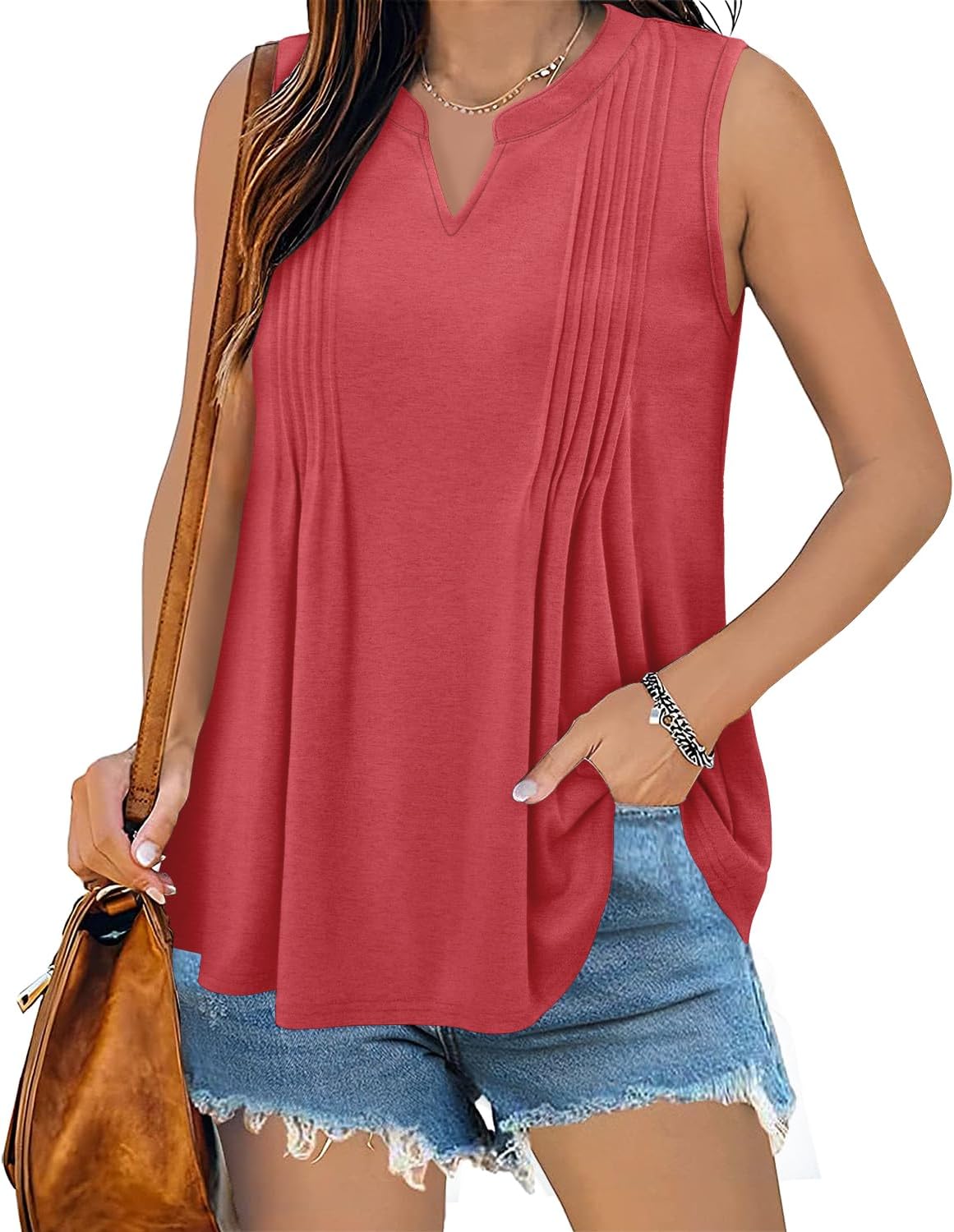 KISSMODA Tank Tops for Women Summer Sleeveless V Neck T Shirts Business Casual Outfits Flowy Tunic Oversized Clothes