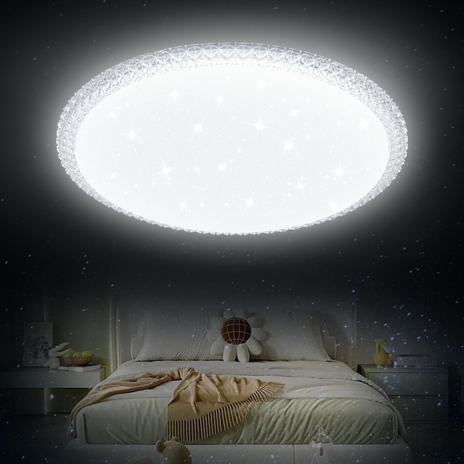NUODIFAN Deckenlampe LED Deckenleuchte 24W Schlafzimmer Sternenhimmel 6500K Badezimmer Deckenbeleuchtung IP65 Wasserdicht Badlampe Rund für Bad Küche Kinderzimmer Flur - Ø27cm