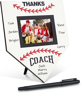 DoubleFill 1 Pc Baseball Softball Coach Signable Picture Frame Thanks Coach Gift Baseball Softball Gift Photo Frame from Team Coaches Appreciation Home Plate Plaque White