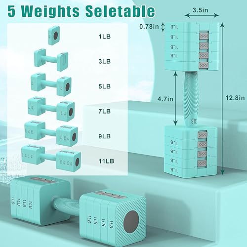Miniatura 2 de Juego de 2 mancuernas ajustables 5 en 1 para mujereshombres, 3 libras, 5 libras, 7 libras, 9 libras, 11 libras, juego de mancuernas para