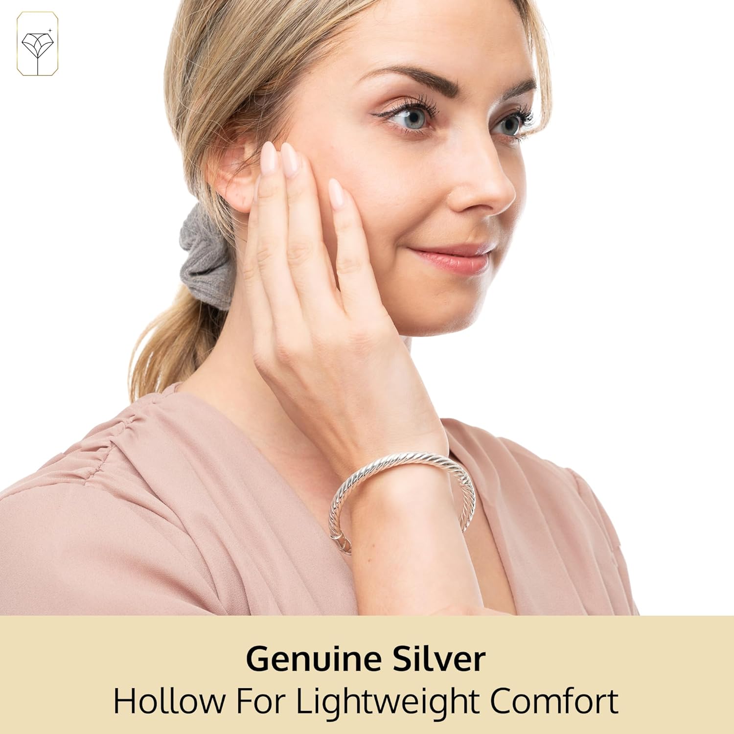 MAX + STONE Lightweight Hollow 925 Sterling Silver Bangle Bracelet for Women | 7 Inch Silver Bracelets with Hinged Clasp | Anti-tarnishing Hypoallergenic Silver Bangles for Women - Image 3