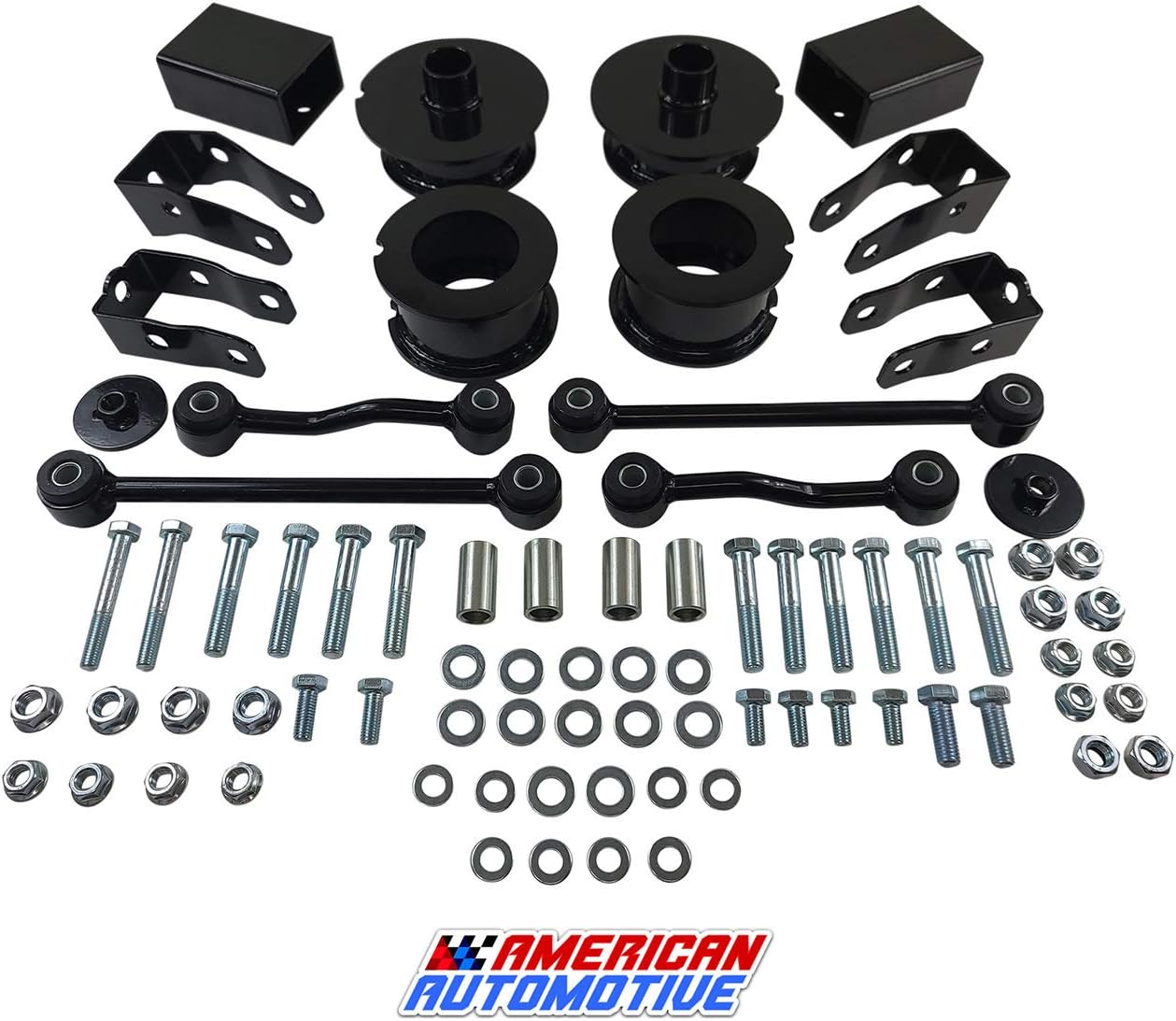 American Automotive Wrangler JL Full Lift Kit 3" Front + 3" Rear Steel Coil Spacers, Sway Bar and Shock Extenders Suspension Leveling Kit 2WD 4WD