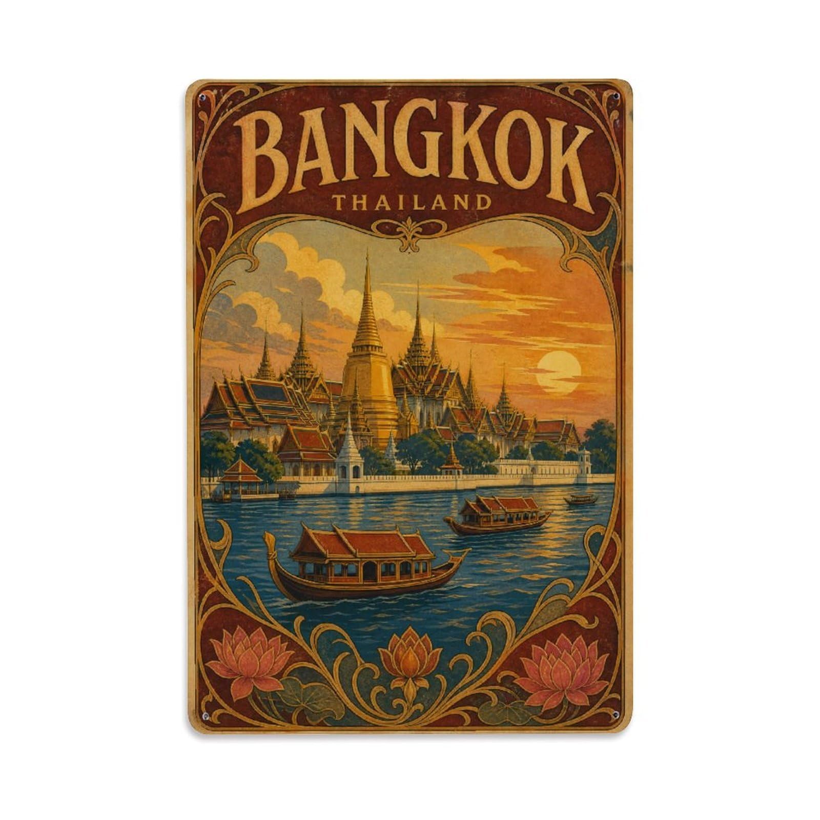 Fqcyn Style Metal Tin Sign Vintage Travel Thailand Bangkok