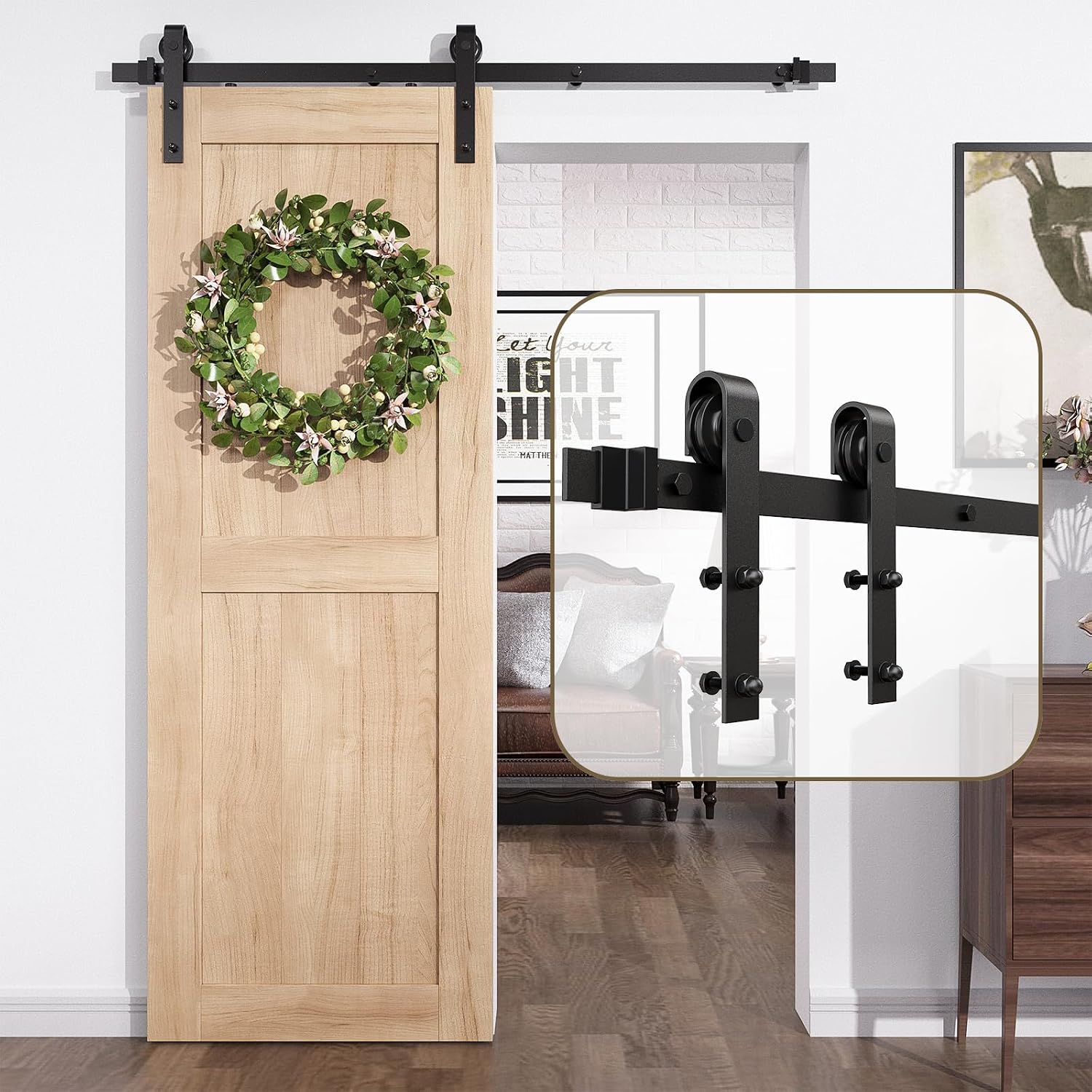 ROOMTEC 5FT Sliding Barn Door Hardware Track kit,Fit 30" Wide Single Door Panel,Upgraded Roller,Smoothly and Quietly,Easy Installation