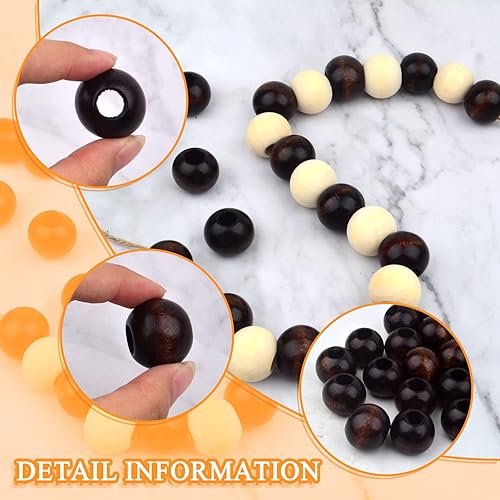 Miniatura 4 de 30 cuentas redondas de madera de 0.98 pulgadas (0.984 in), cuentas espaciadoras de madera natural, cuentas sueltas de macramé con agujero grande de