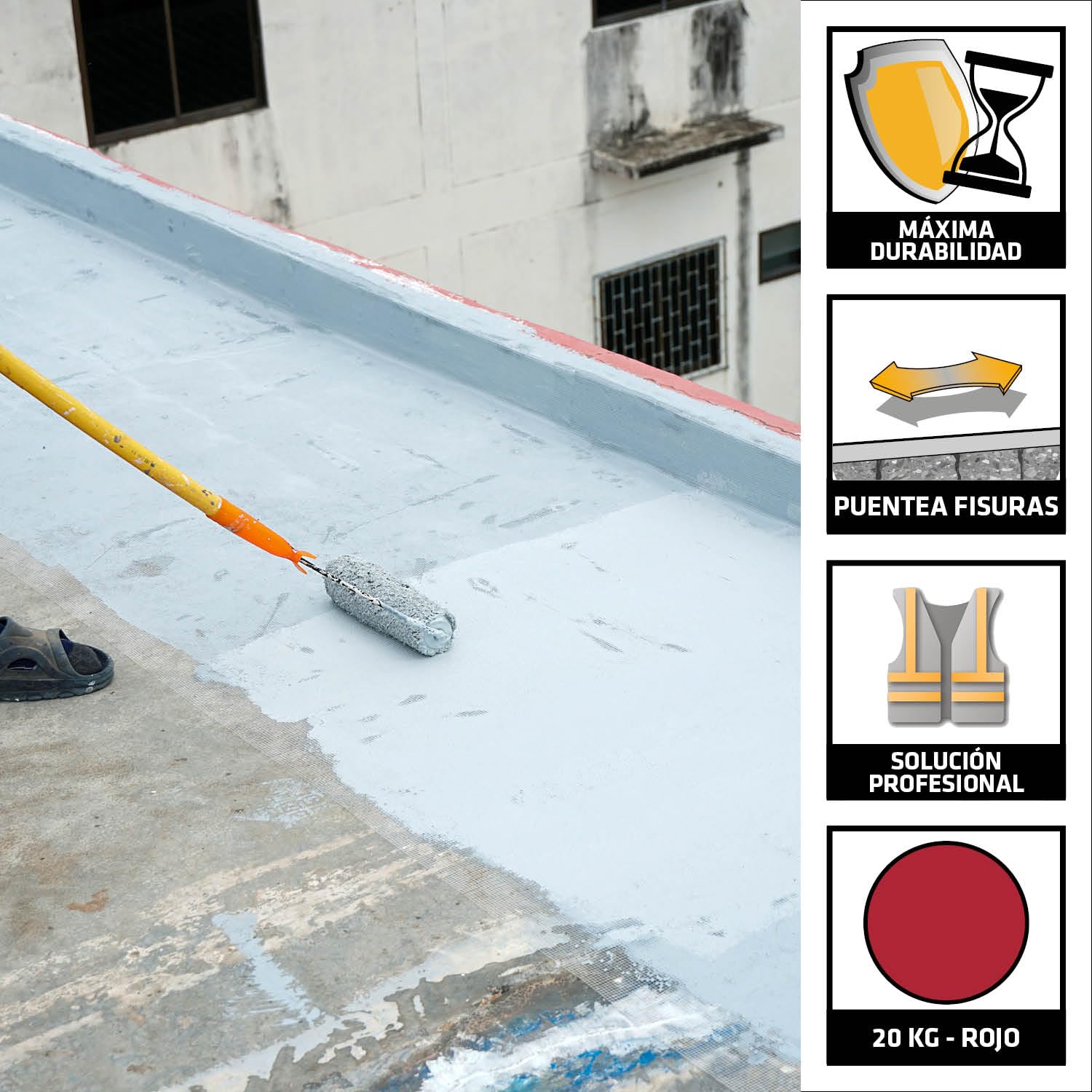 SIKA - Membrana líquida impermeabilizante - SikaFill 420 Extreme - Rojo - Para cubiertas nuevas como en rehabilitaciones - Listo para su uso - Permeable al vapor de agua - 20 kg